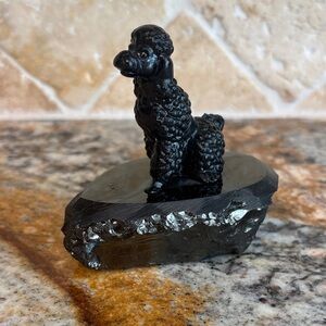 Beautiful Black Poodle Figurine on Mineral Base